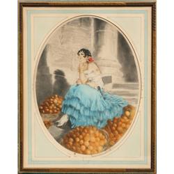 Louis Icart, Marchande d'Oranges (Orange Seller), Color Etching