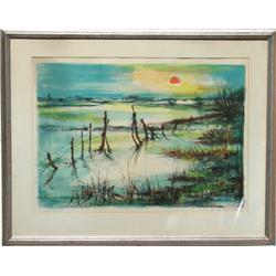 Pierre Letelleir, Seaside Sunset, Lithograph