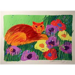 Walasse Ting, Cat in the Garden, Lithograph 