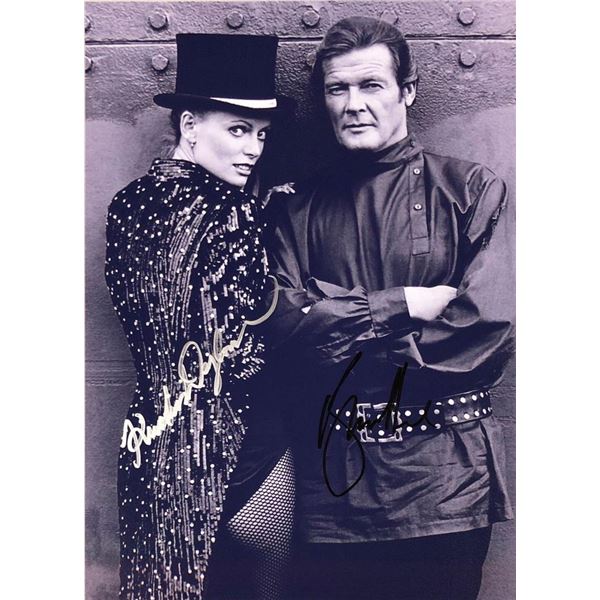 Octopussy Kristina Wayborn and Roger Moore facsimile signed  movie photo
