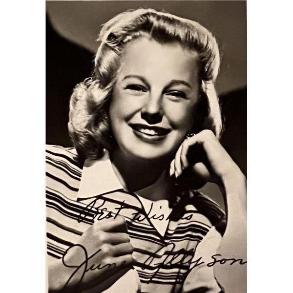 June Allyson facsimile signed photo. 3x5 inches