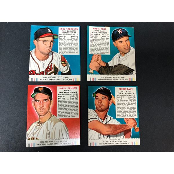 1952 Red Man LOT x4 w/ TABS! - Yost, Jansen, Fain, Torgenson