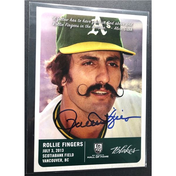 Rollie Fingers AUTOGRAPHED 5x7 - As w/ COA