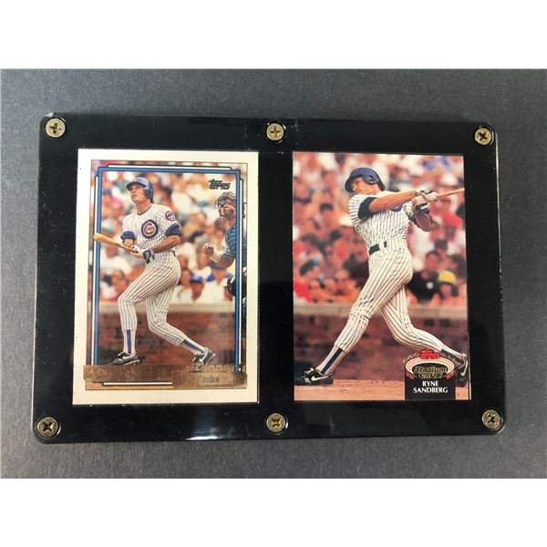 Ryne Sandberg 2 Card Lot w/ Display Board - Cubs