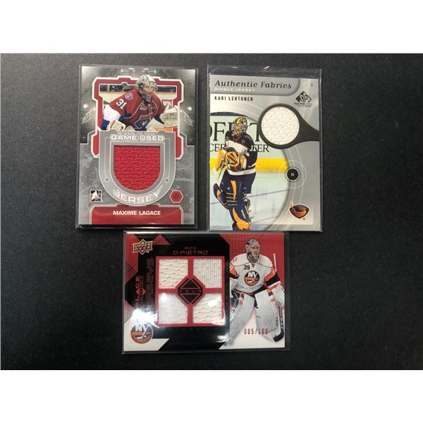 Goalie GAME USED Jersey Cards - Lagace, Lehtonen, DiPietro