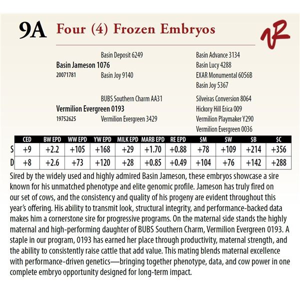 Four (4) Frozen Embryos