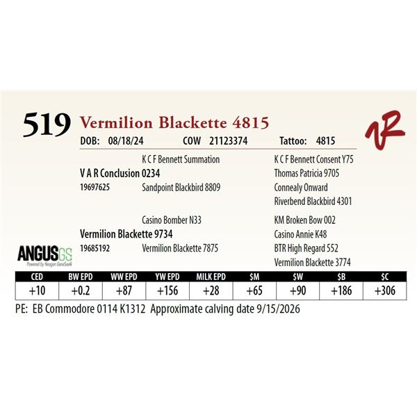 Vermilion Blackette 4815