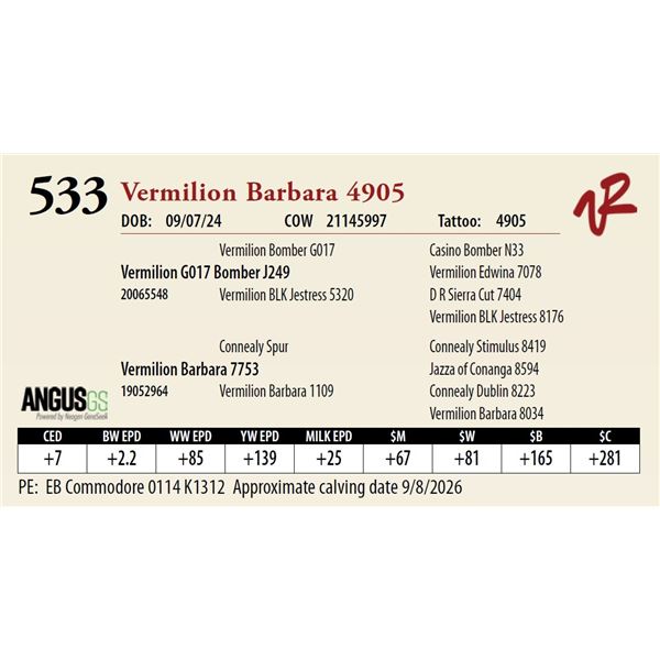 Vermilion Barbara 4905