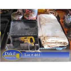 TARP, DRILL PARTS, GAS CANS; 