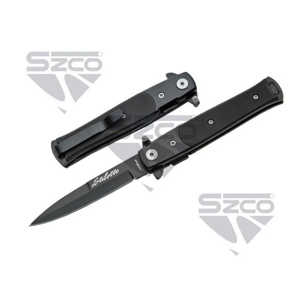 4" BLACK G10 STILETTO STYLE LINER LOCK