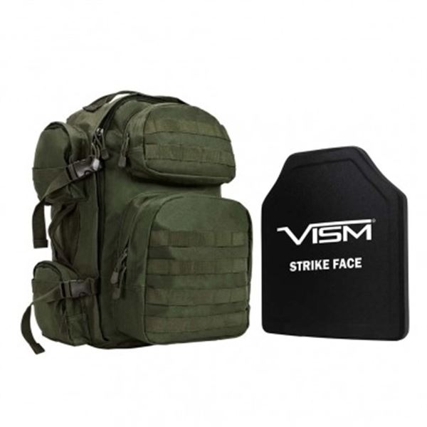 Tactical Backpack w/10"x12" Level III+ STR's Cut PE Hard Ballistic Plate - Green