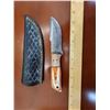 Image 1 : Hand Forged Damascus Steel Knife w/ Leather Sheath