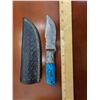 Image 1 : Hand Forged Damascus Steel Knife w/ Leather Sheath