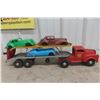 Image 1 : Lincoln Auto Transport Truck and Trailer Pressed Metal 1940s or 1950s 25" Plus 3 Plastic Cars