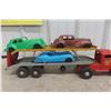 Image 5 : Lincoln Auto Transport Truck and Trailer Pressed Metal 1940s or 1950s 25" Plus 3 Plastic Cars
