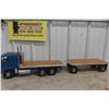 Image 1 : Fred + Hampson Smith Miller Kenworth Flatbed Truck w/ Metal Pup Trailer 1970s 37" Long No 1200 of 1