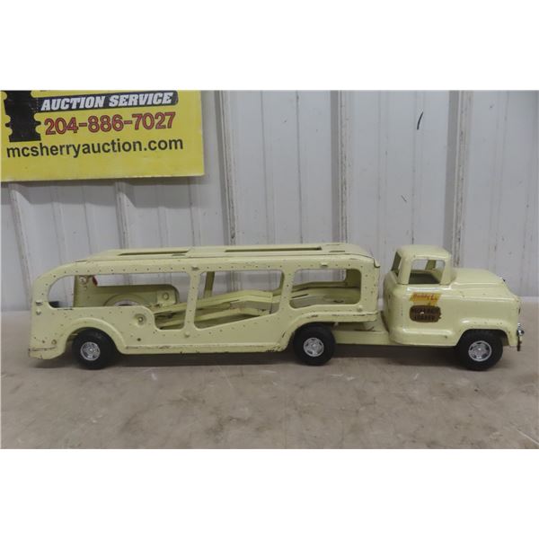 Buddy L Pressed Steel Auto Carrier Truck and Trailer 1960s 26" Long