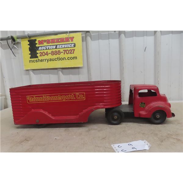 Otaco Minnitoy Mini Transport Truck and Trailer Pressed Steel 1940s or 1950s 27" Long