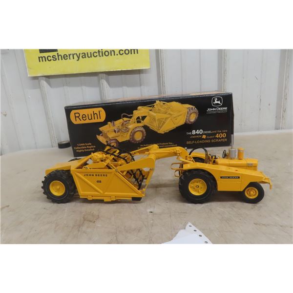 Reuhl John Deere 840 Diesel with Scraper 1/24 Scale Die Cast in Box