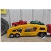 Image 10 : Structo Auto Transport Car Carrier 1950s Pressed Steel Plus 3 Metal Cars