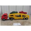 Image 1 : Structo Auto Transport Car Carrier 1950s Pressed Steel Plus 3 Metal Cars