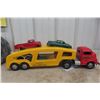 Image 8 : Structo Auto Transport Car Carrier 1950s Pressed Steel Plus 3 Metal Cars
