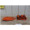 Image 1 : Tonka T-6 Bulldozer and Tilt Deck Trailer 1970s Pressed Steel State Highway Dept 14" Long