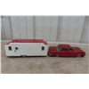 Image 1 : Bandai Chevrolet Corvair Tin Litho Friction Car w/Camper, 1961, 17" Long