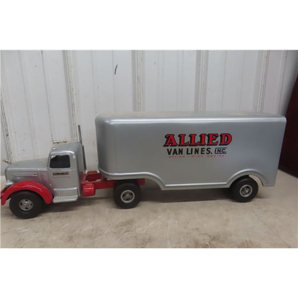 Smith-Miller Allied Van Lines Truck and Trailer, 1940s–1950s, Pressed Steel and Aluminum, 28" Long