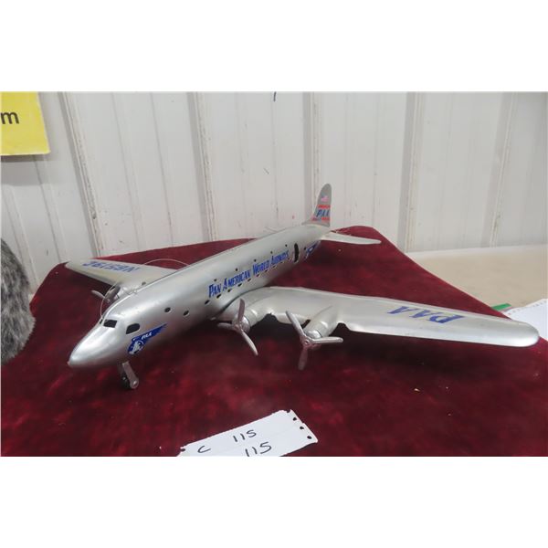 Marx Pan American World Airways Pressed Steel Aircraft, 1950s DC-4, 28" Wingspan