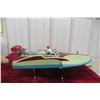 Image 13 : Rare Ito Speedboat with Outboard Motor, Battery Operated, Wooden Hull, 15" Long, Professionally Res