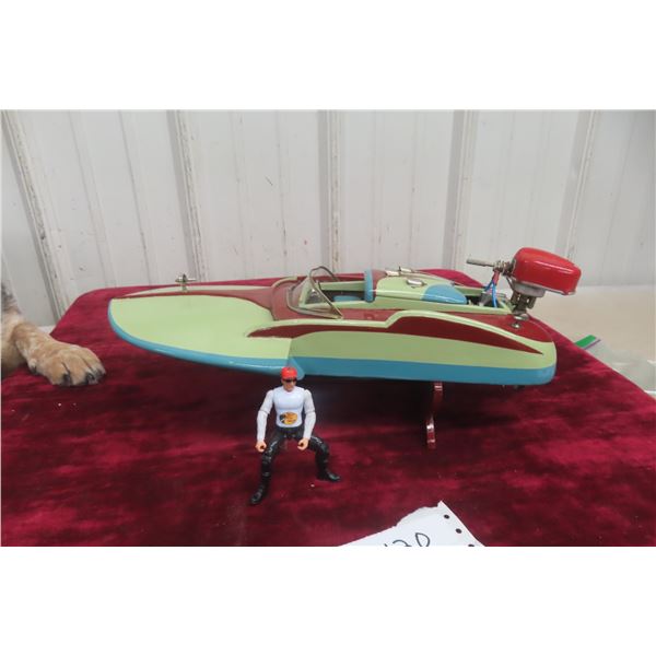 Rare Ito Speedboat with Outboard Motor, Battery Operated, Wooden Hull, 15" Long, Professionally Res