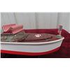 Image 2 : Vintage Battery-Operated Wooden Toy Boat, 1960s, Streamline Outboard, 11"
