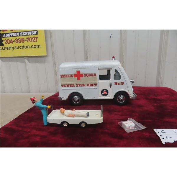 Tonka Pressed Steel Rescue Squad No. 5 Fire Department Metro Van, 1950s, 12" Long