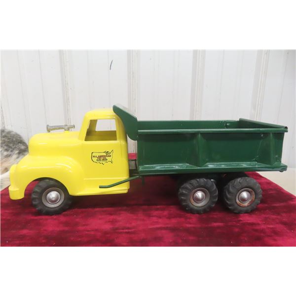 All American Toy Co. Dump Truck, Pressed Steel, 1950s, 20" Long, Restored