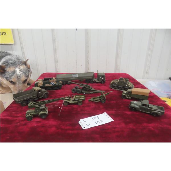10 Military Vehicles, Various Brands Including Solido, Matchbox, and Yesteryears 1/43 Scale