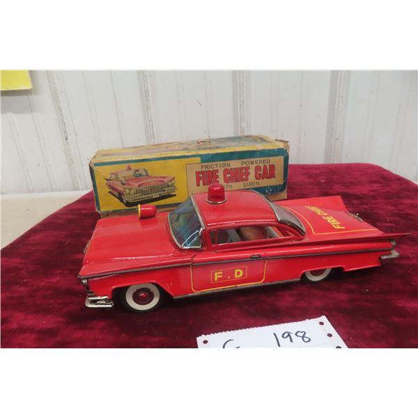 T.N. Japan Tin Friction Fire Chief Car, 1950s Buick, With Box