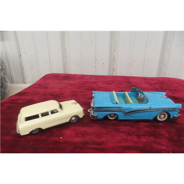 2 Tin Friction Cars, Vintage, 7" and 5"
