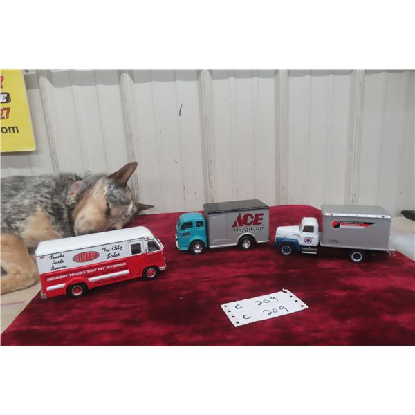 3 Die Cast 1/34 Scale Trucks: First Gear North Pacific, Ertl Ace Hardware, and Phoenix