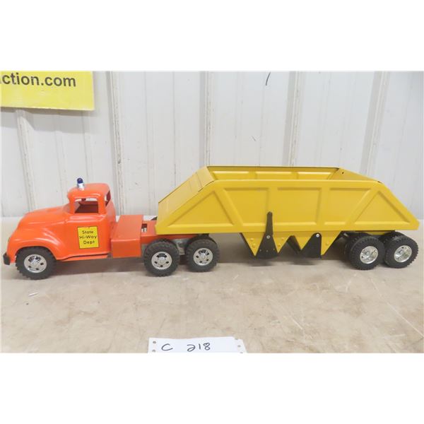 Tonka State Highway Department Belly Dump Trailer and Truck, Pressed Steel, 1960s, 28"