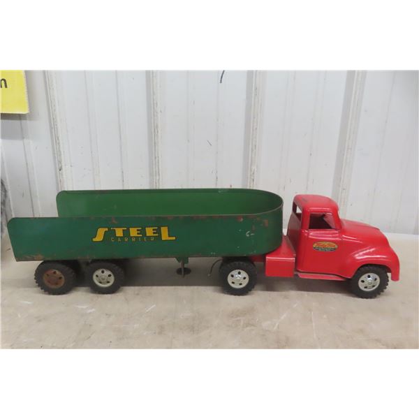 Tonka Semi Truck and Steel Crane Trailer 1950s Pressed Steel 23"