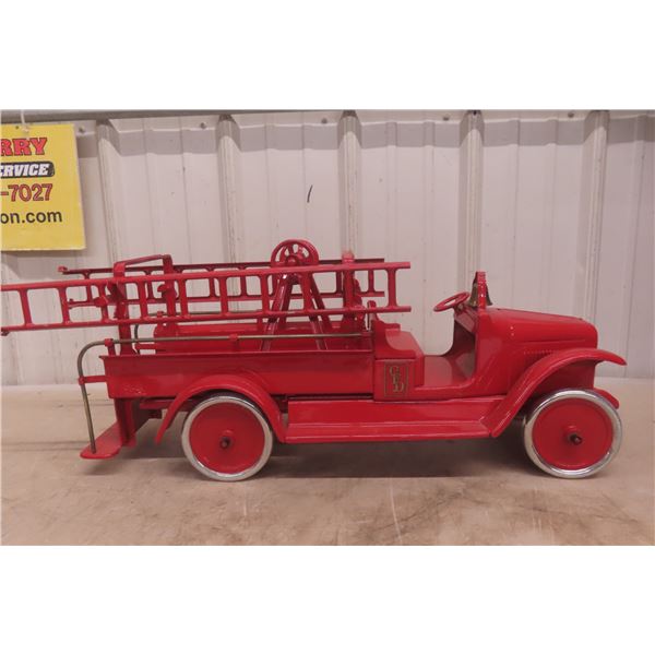 Buddy L Pressed Steel Hook and Ladder Fire Truck 1920s 28" Long Restored