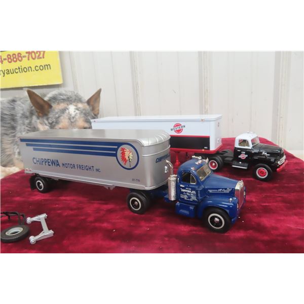 2 First Gear 1/34 Scale Truck and Trailer, Chippewa + Western