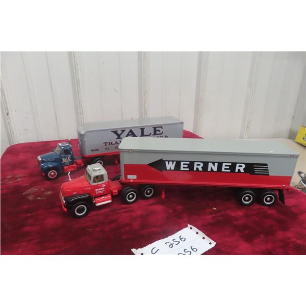 2 First Gear 1/34 Scale Die-Cast Semi Truck and Trailer: Yale Transport and Werner Transport