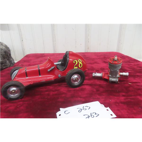 Ray Cox Thimble Drome Champion Tether Race Car, Aluminum Body, 1930s–40s, 9 1/2" Long