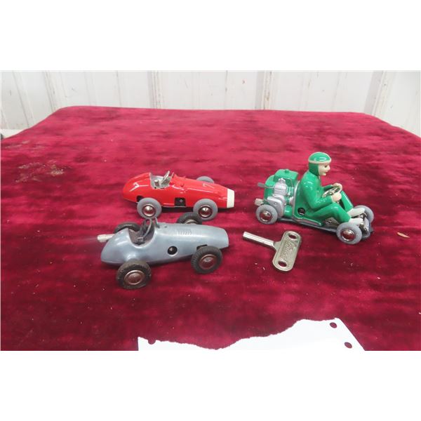 3 Schuco Wind-Ups: Race Car, Go-Kart, and Micro Racer
