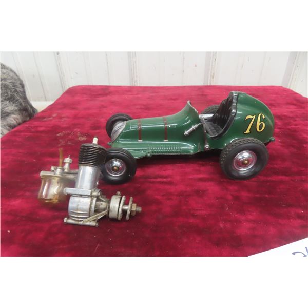 Ray Cox Thimble Drome Champion Tether Race Car, Aluminum Body, 1930s–40s, 9 1/2" Long