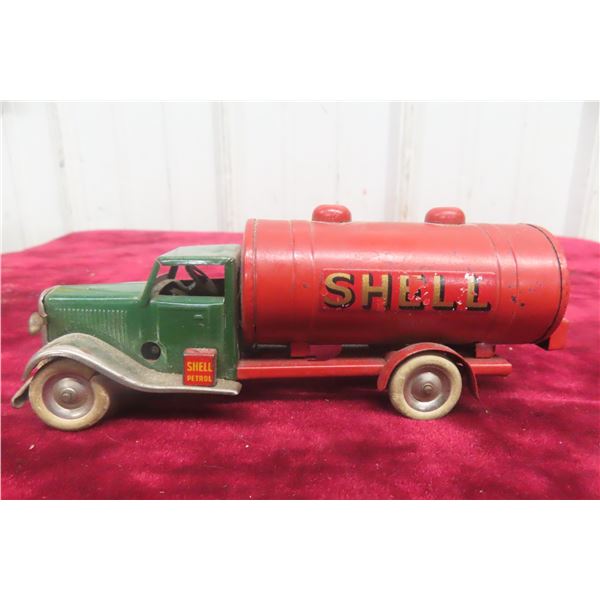 Tri-ang Minic Wind-Up Tin Shell Tanker Truck, 1940s, 6" Long