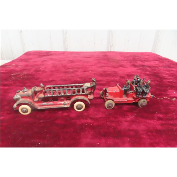 2 Cast Fire Trucks: Hubley 1920s/30s (5" Long) and Jon Ill Co Pre War (3 1/2" Long)