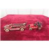 Image 1 : 2 Cast Fire Trucks: Hubley 1920s/30s (5" Long) and Jon Ill Co Pre War (3 1/2" Long)